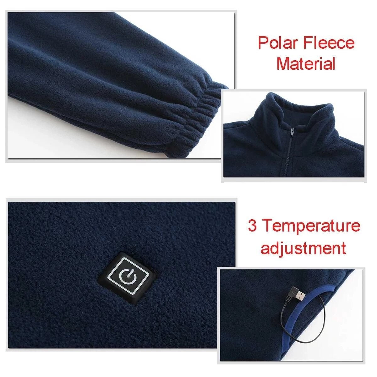 GLACIER Jacket - Heated fleece in blue, with details of sleeves, button and wire